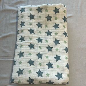 Aden + Anais - muslin cotton swaddle blanket - White with blue & green s…